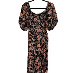 Floral Midi Dress with Puff Sleeve